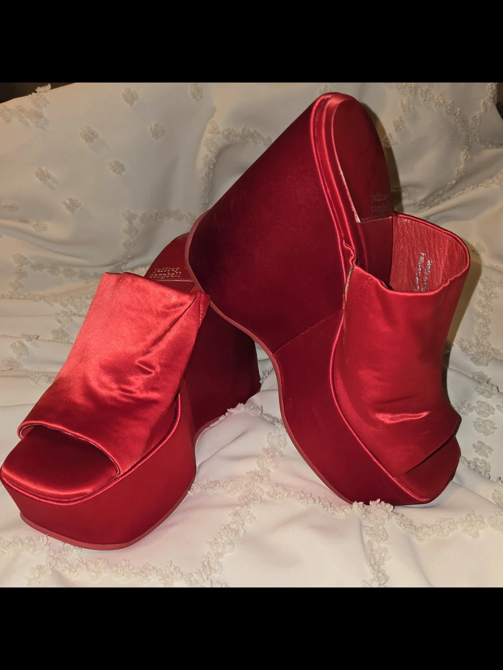 Jeffrey Campbell Sexy Red Satin Platform Mule Heels